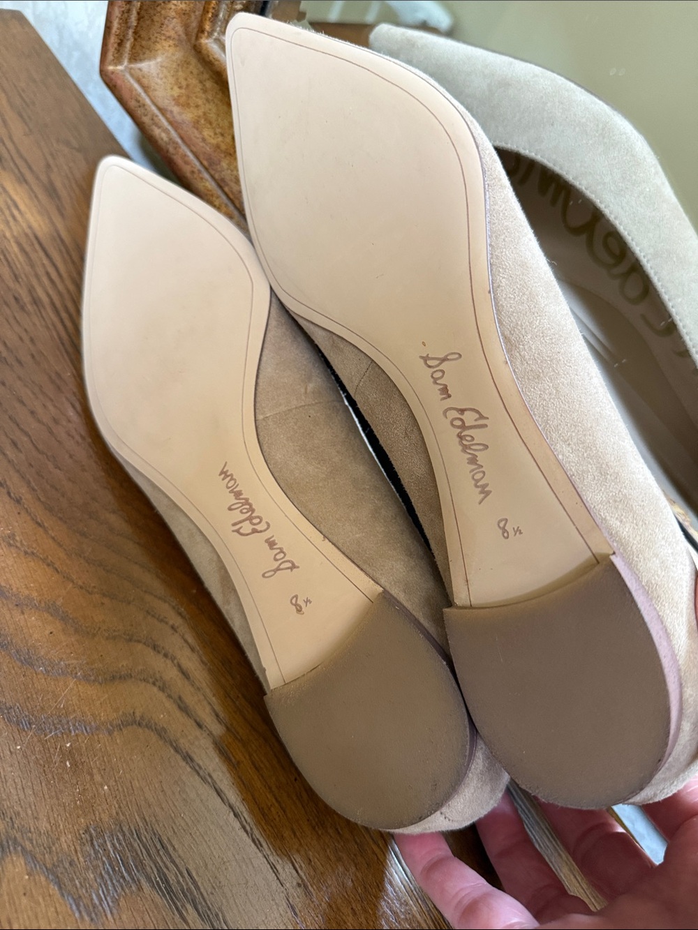 New without paper tag. Sam Edelman Sally Oatmeal Suede Pointed Toe Flats. 8 1/2. - Picture 9 of 11